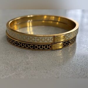 Coach Gold and Black White Bangle Bracelet Duo Pair Set Luxury Classic Jewelry